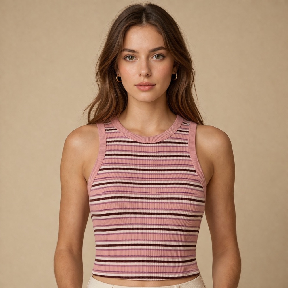 PINK Victoria's Secret Ribbed Pink and Black Striped Tank Top